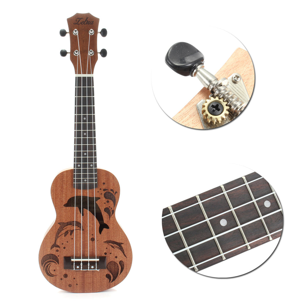 21 Inch Sapele Dolphin Pattern Ukulele Hawaii Mini Guitar