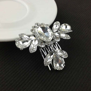 Women Wedding Silver Crystal Rhinestone Diamante Flower Hair Clip