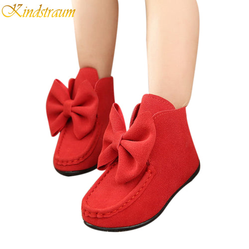 Girl Children Flat Solid Bow Boots