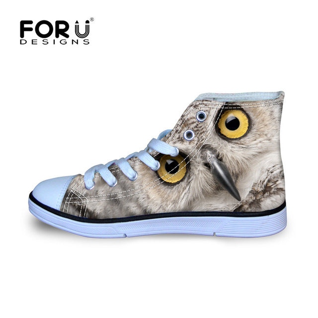 Men Cool 3D Animals Black Owl Printed Shoes