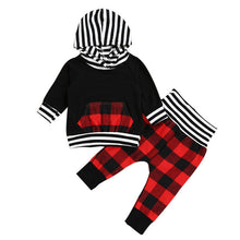 Boy Striped Plaid Hoodie Tops+Pants Outfits Suit