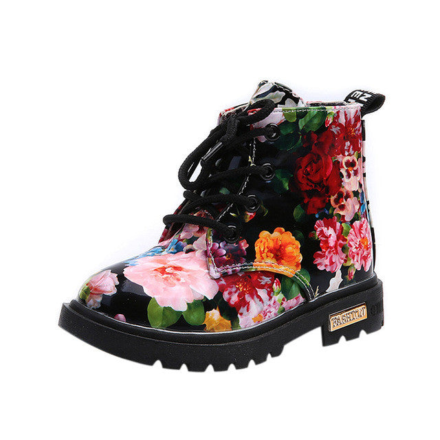 Girl Boots Elegant Floral Flower Print Kids Shoes