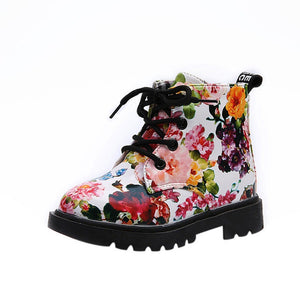 Girl Boots Elegant Floral Flower Print Kids Shoes