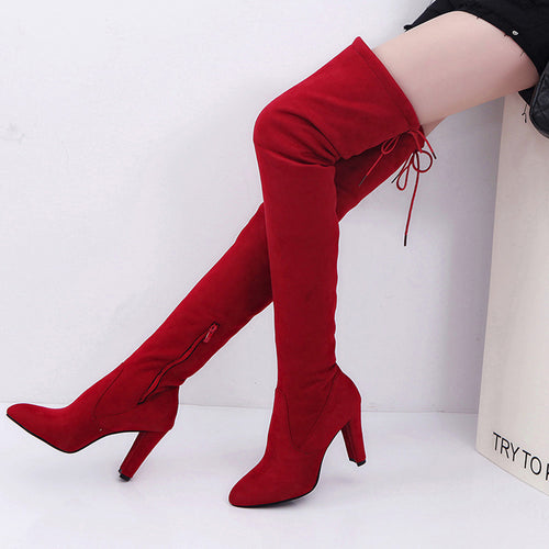 Women Stretch Faux Slim High The Knee Boots