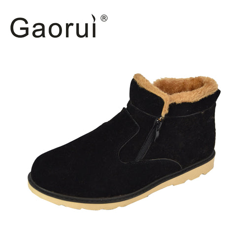 Men PU Leather Thick Plush Warm Snow Boots