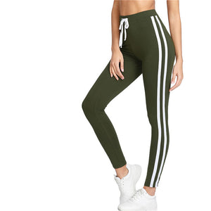 Women Army Green Tape Side Sporty Leggings