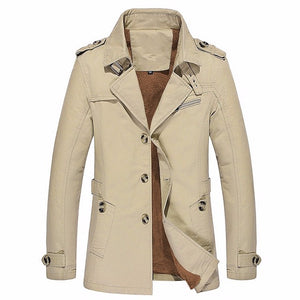 Men Jacket Winter Thick Velvet Trench Single Breasted Lapel Coat