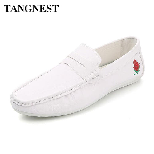 Men Embroidery loafers Fashion Round Toe Shallow Driving Shoes