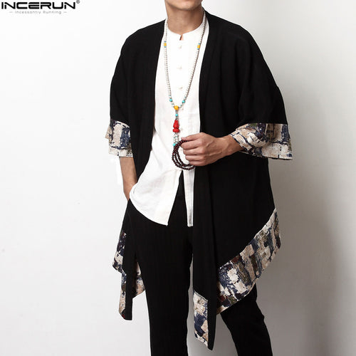 Men Cardigan Wide-Waisted Three Quarter Open Stitch Coat