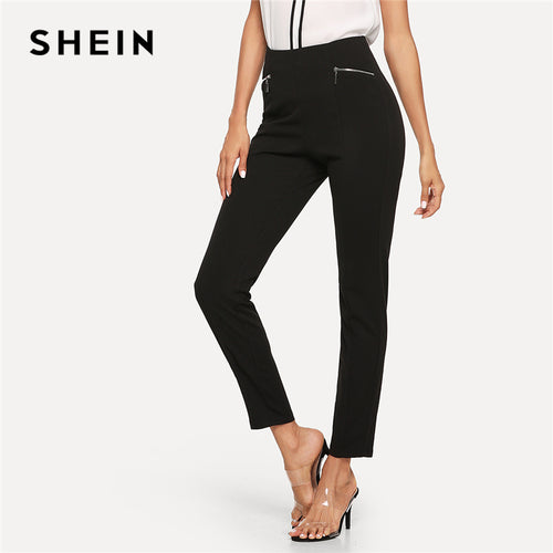 Women Black Zip Pocket and Zip Back Leggings Pants