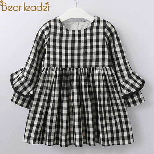 Girl Dress Autumn Petal Sleeve Plaid Kids dress