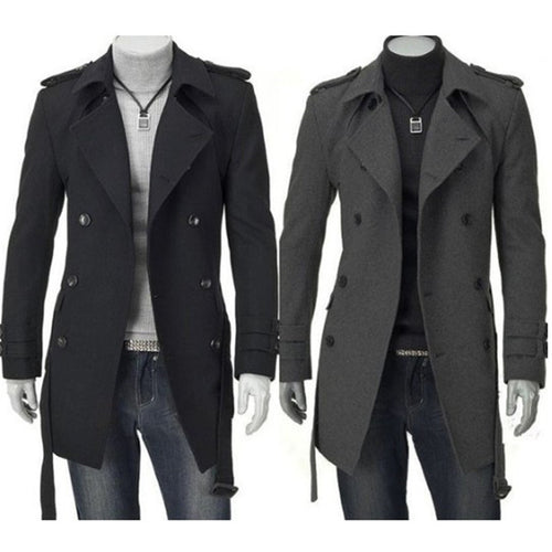 Men Black Grey Faux Wool Trench Jackets
