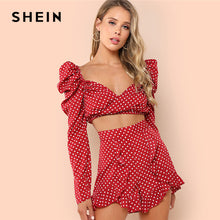 Women Red Polka Dot Wrap Top And Ruffle Hem Shorts Set